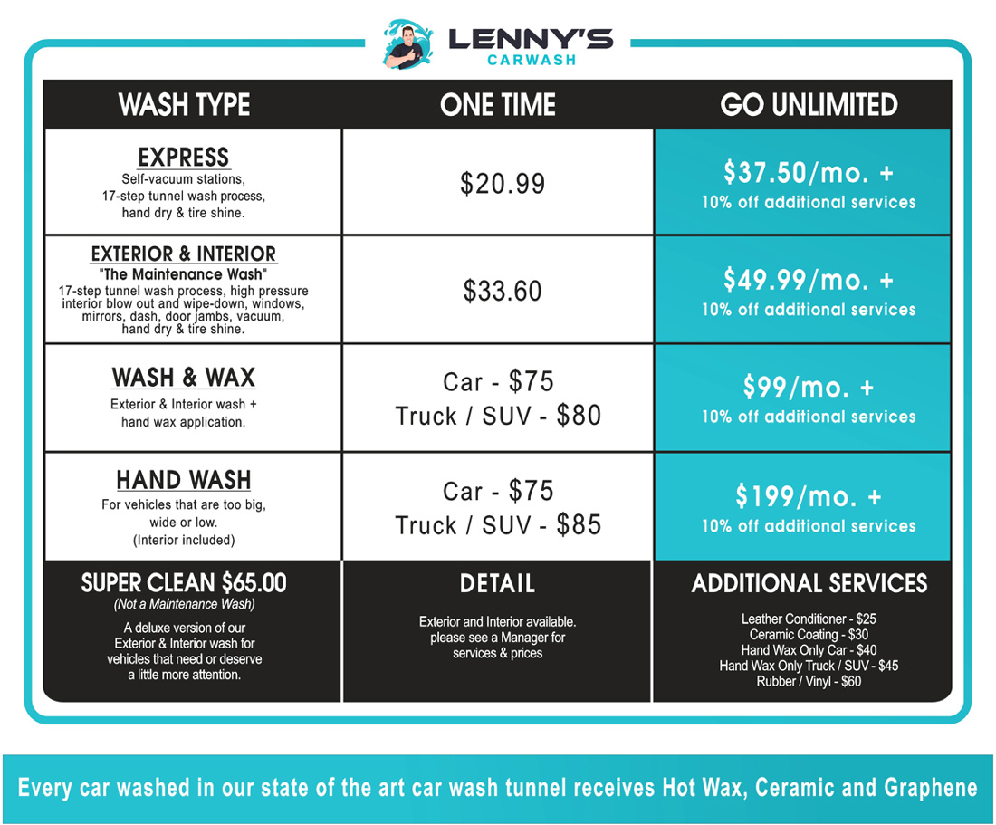 Lennys car wash pricing